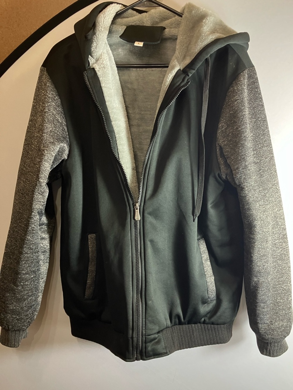 Women's Sherpa-Lined Utility Hoodie Jacket - Black & Gray